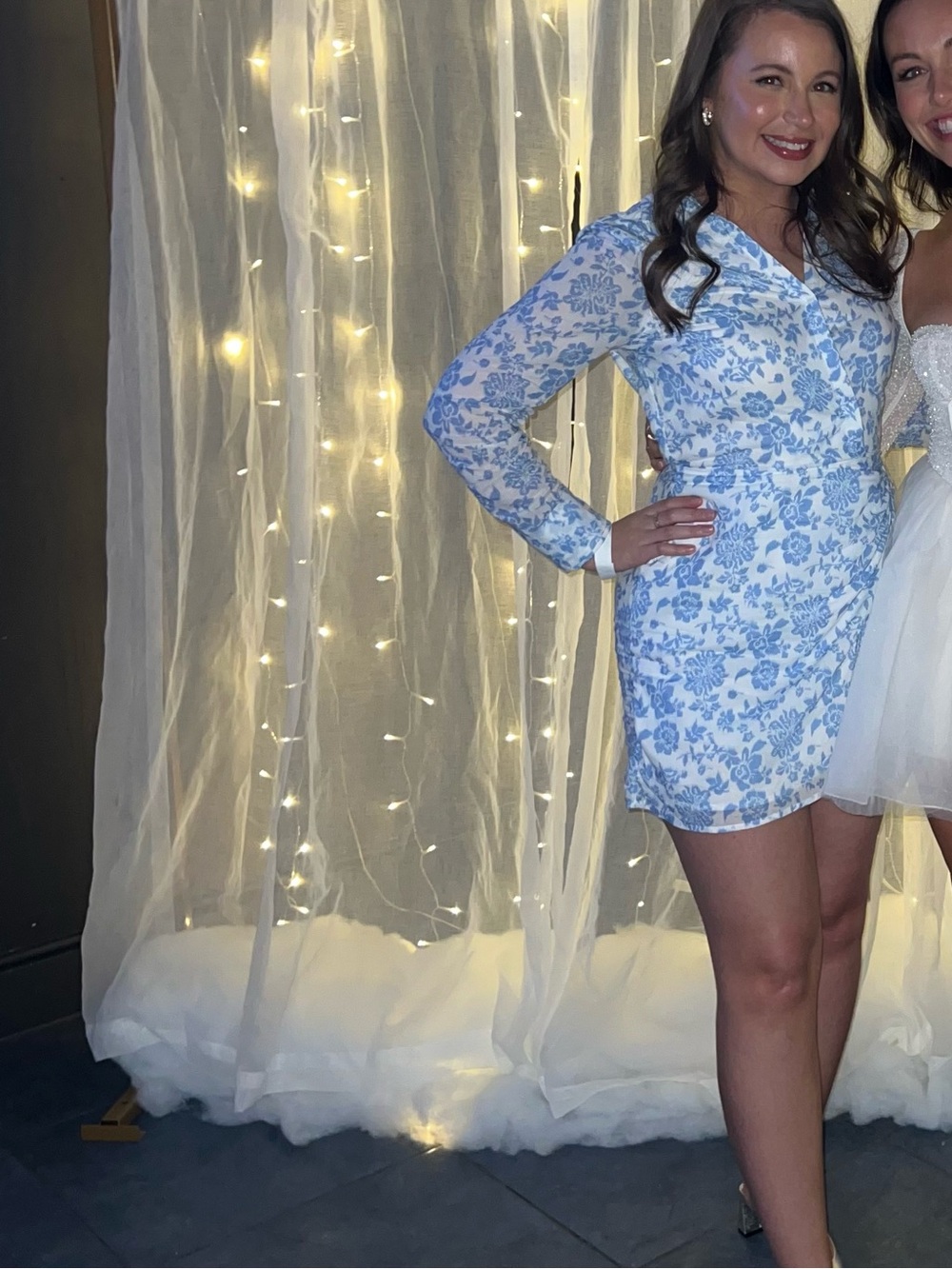 Lulu's Blue & White Floral Wrap Mini Dress